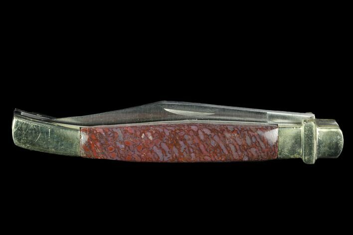 Pocketknife With Fossil Dinosaur Bone (Gembone) Inlays #125243